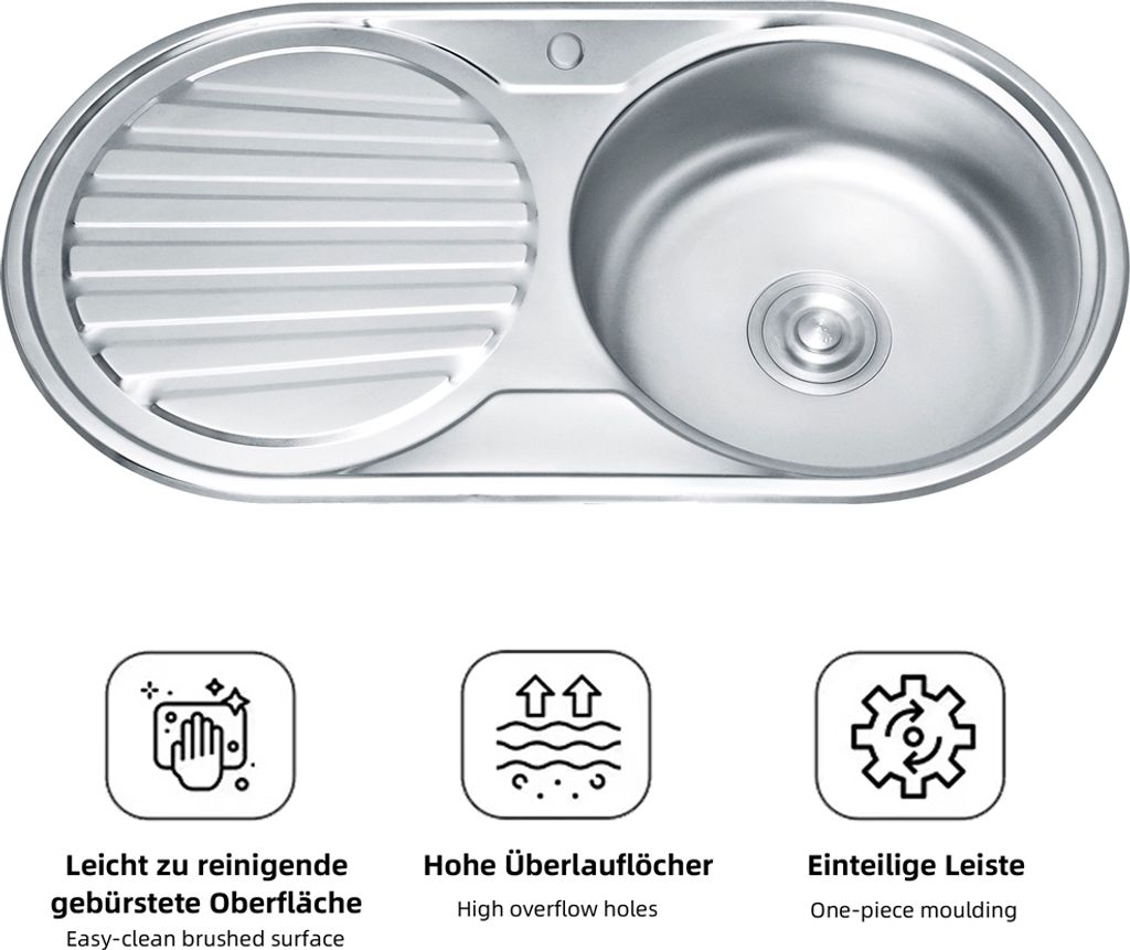 Mucola Küchenspüle SilberSpülbecken EinbauSilberspüle mit Produktbild 3