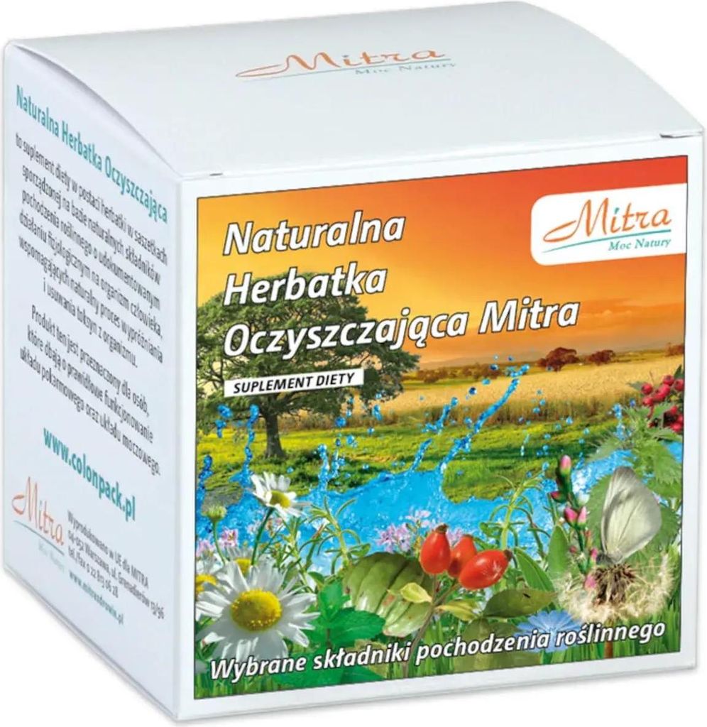 A product box for Mitra Naturalna Herbatka Oczyszczająca.