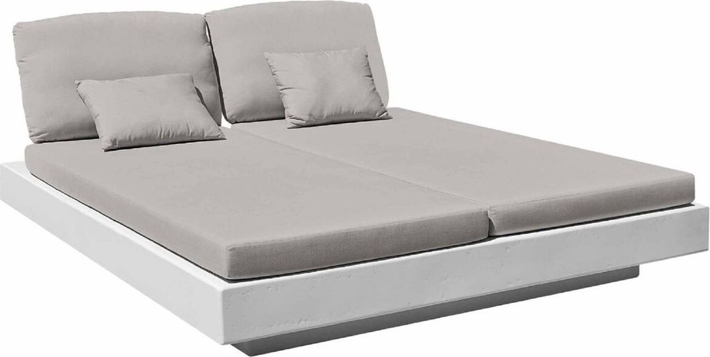 Casa Padrino Luxus Doppel Gartenliege Grau / Matt Weiß 200 x 175 x H. 60 cm - Moderne Wetterbeständige Liege - Poolliege - Garten Hotel Pool Möb...