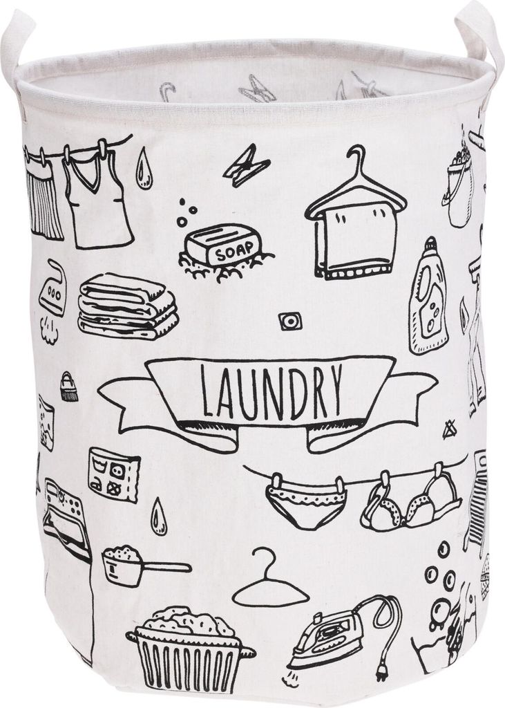Kosz na pranie Round Wash 40×50 cm - biały/czarny, motyw Zdjęcie produktu 
