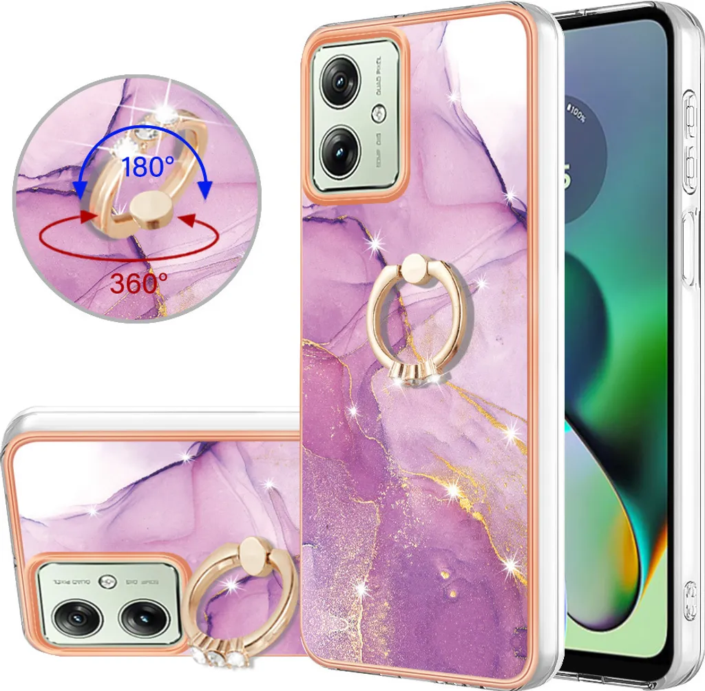 Custodia Marble per Motorola Moto G54, custodia protettiva in silicone TPU con supporto ad anello Viola