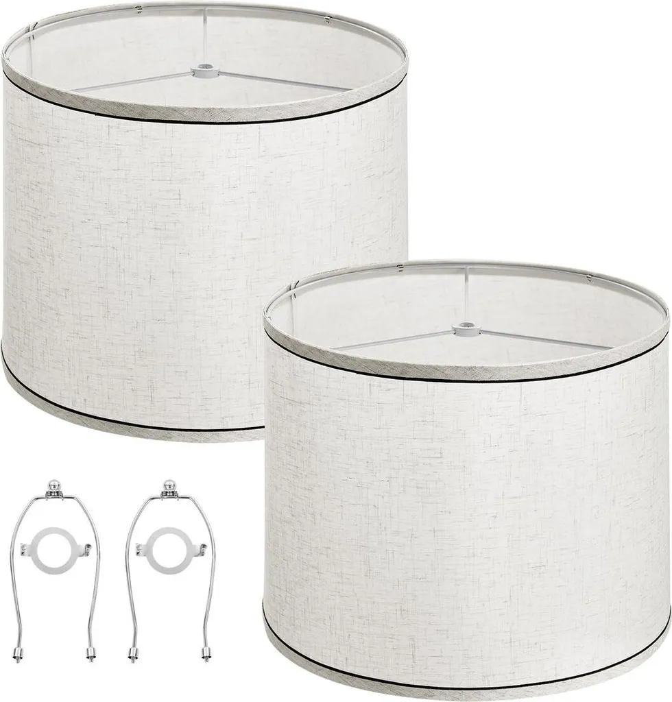 Set de 2 Abat-jours en lin naturel clair pour lampe de salon 11x13x10" avec bordure