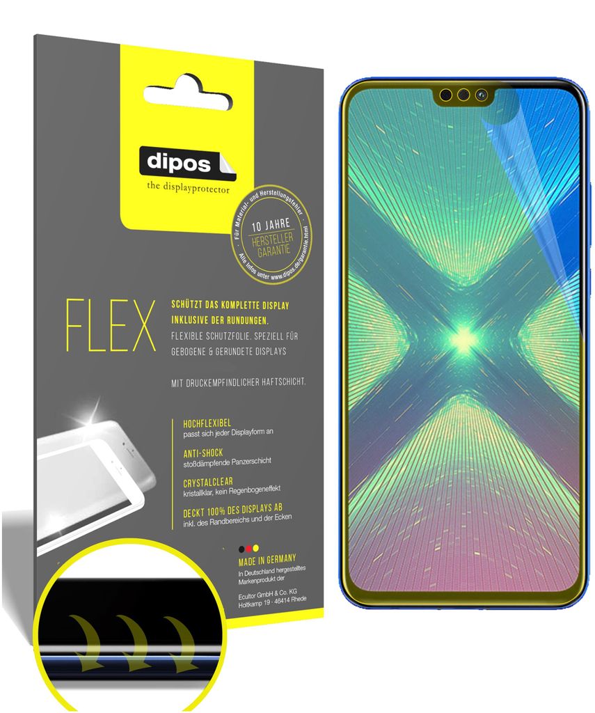 3x Honor View 10 Lite Schutzfolie Folie, 100% Displayabdeckung, dipos Flex