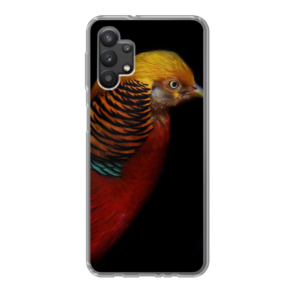 MuchoWow Handyhülle Schutzhülle Hülle für Samsung Galaxy A32 5G Vogel - Federn - Schwarz - Porträt Silikon Softcase Handy Hülle