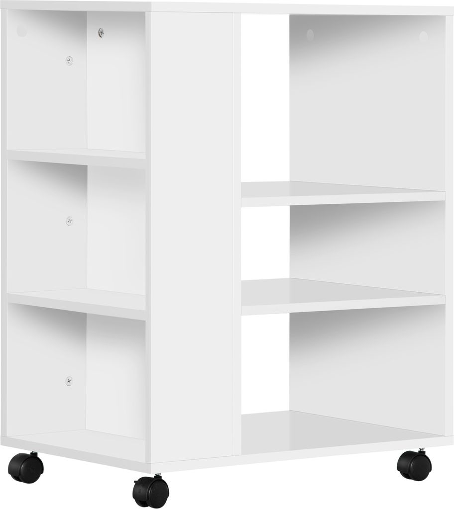 Vinsetto Druckerschrank, zusätzliches Büromöbel mit Rollen, mit 3 Seitenablagen und 2 Bremsen, Tragkraft 30 kg, für Schlafzimmer, Küche, Wohnz...