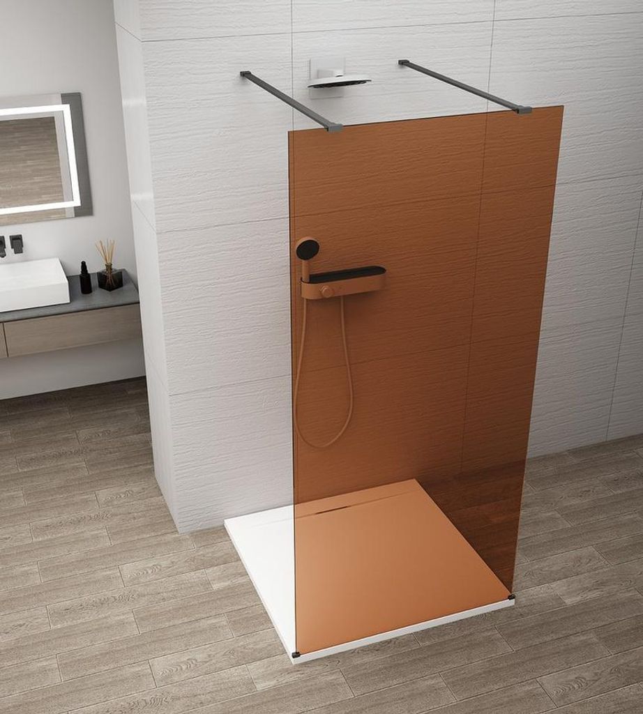 Polysan ESCA BLACK MATT Dusch-Glasteil, freistehend, Glas Marron, 1300 mm