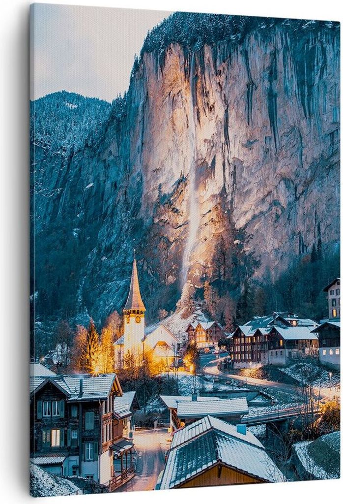 Bild auf Leinwand - Leinwandbild - Einteilig - Lauterbrunnen Schweiz Tal - 50x70cm - Wand Bild - Wanddeko - Wandbilder - Leinwanddruck - Wanddekora...