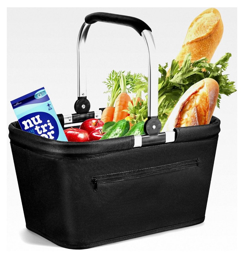 Faltbarer Einkaufskorb 25L, Picknickkorb, Haushalts-Tragekorb mit Aluminiumrahmen und gepolstertem Tragegriff, geeignet für Reisen, Picknick und E...
