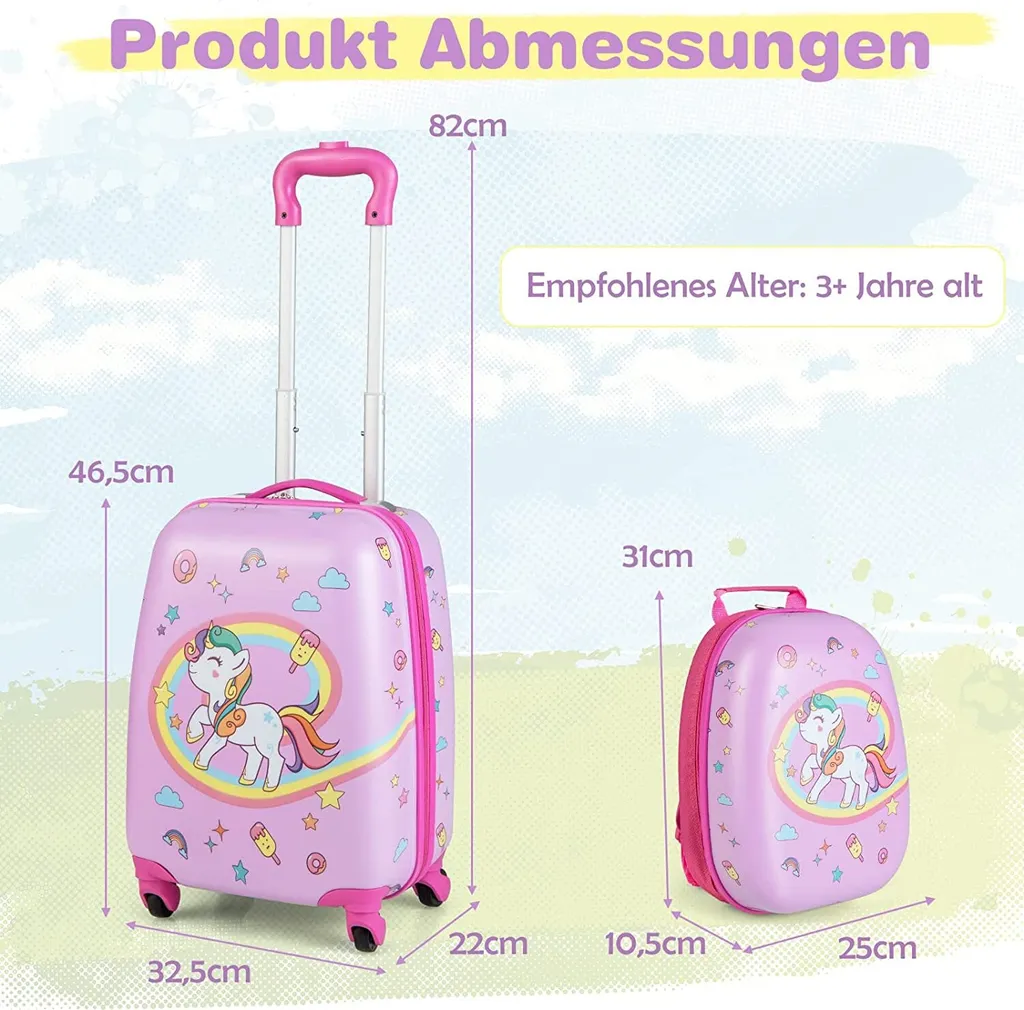 Set Viaggio COSTWAY Rosa: Valigia e Zaino per Piccole Avventure - 5