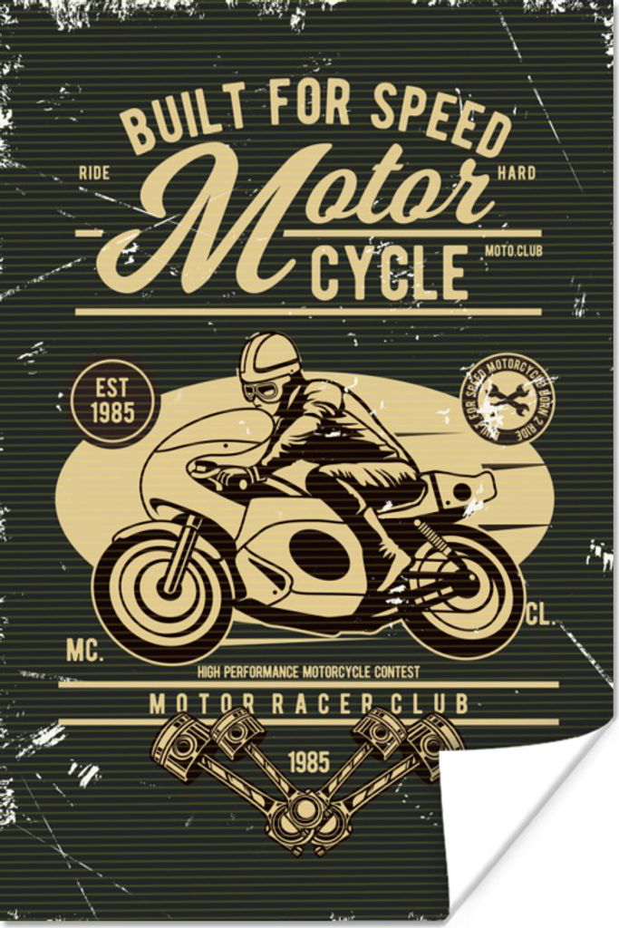 MuchoWow Poster Motorrad - Mann - Retro 120x180 cm - Kunstposter