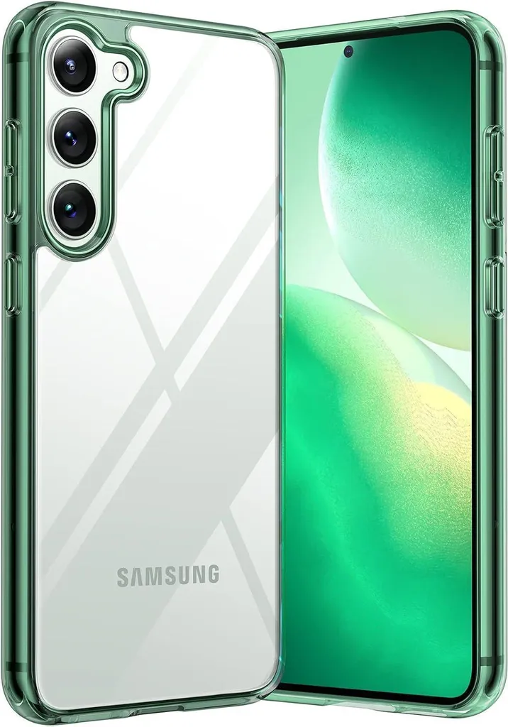 Coque Samsung S23 Transparente Verte avec Filtre Anti-Jaunissement