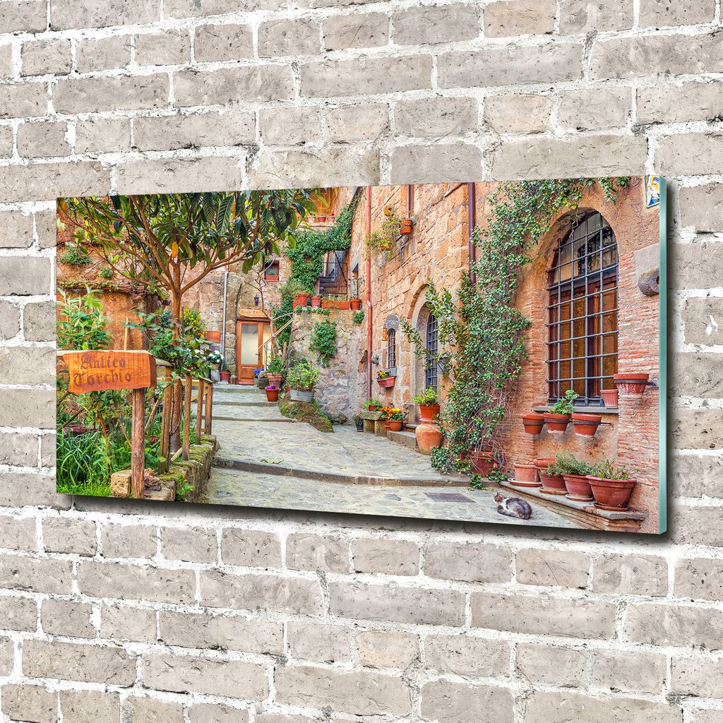 Tulup Glas-Bild -140x70- Wandkunst Dekorative Wand für Küche & Wohnzimmer - Sehenswürdigkeiten & Architektur - Italienische Gassen - Beige