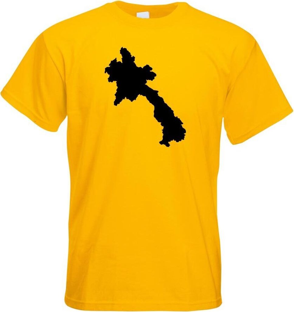 Kiwistar - T-Shirt - gelb - Laos Umriss Kontur Herren Funshirt Bedruckt Design Sprüche Spruch Motive - mit Motiv Bedruckt - Funshirt Design - Spor...