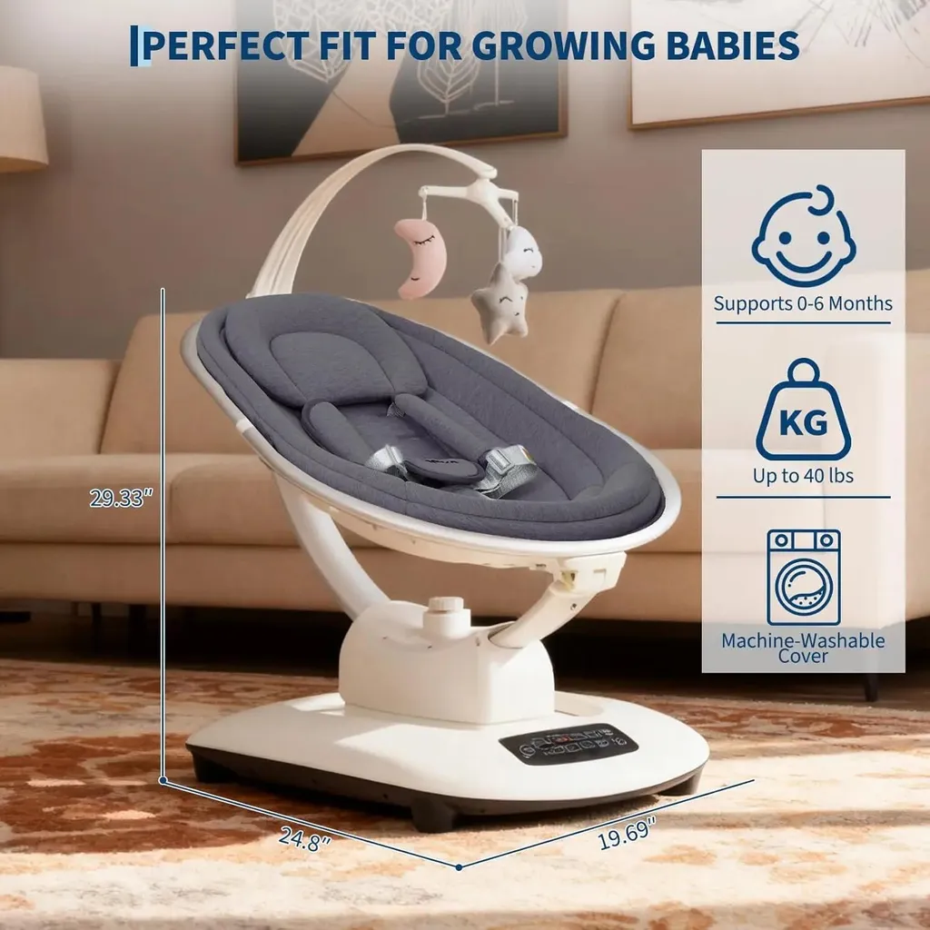 Transat électrique bébé gris foncé - Balançoire 5D avec télécommande - 2
