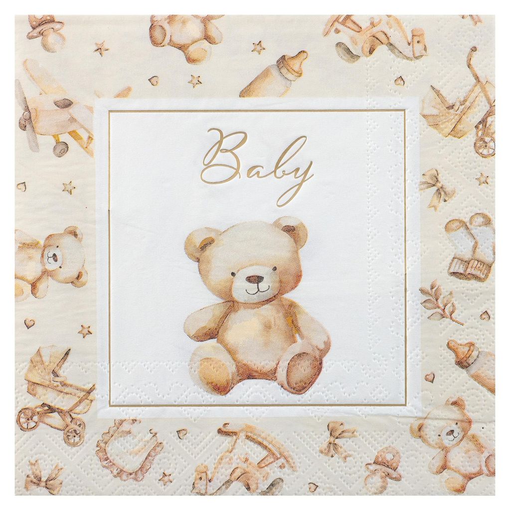 12 Servietten Baby Boy or Girl Teddy Baby beige Geburt Taufe 1. Geburtstag
