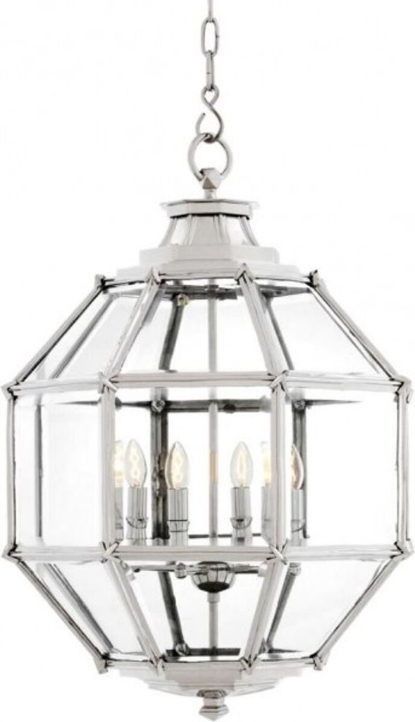Casa Padrino Luxus Laterne - Luxus Nickel Hängeleuchte Durchmesser 60 x H 85 cm