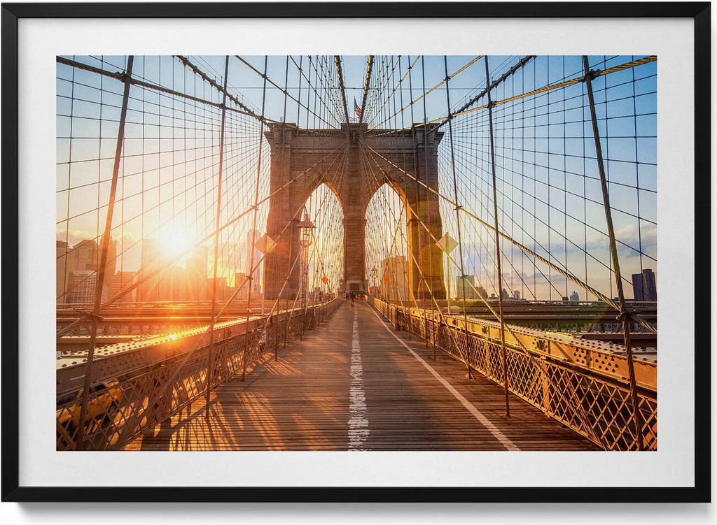 Brooklyn-Brücke NYC– Wandbild mit Rahmen – Gerahmtes Bild – Wanddekoration – 100x70 cm – Schwarz Rahmen