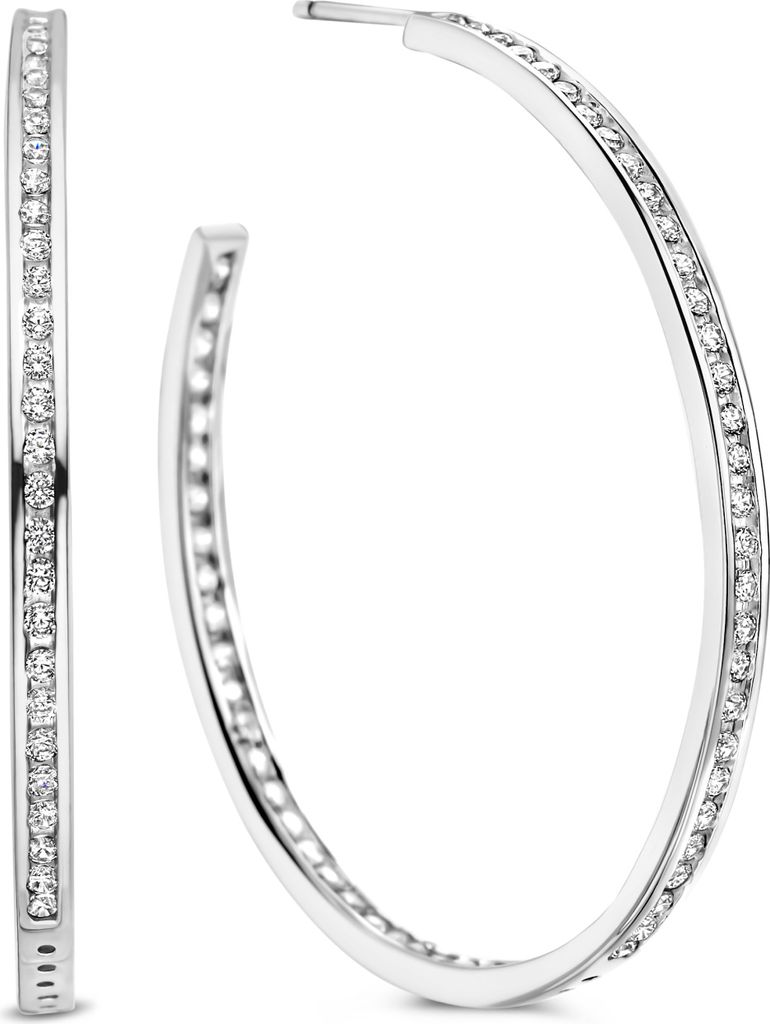 Neue Bling 9NB-1278 Silber Halb Ohrringe mit Zirkonia Steine - 45mm Durchmesser - 2,7mm breit - Zirkonia - Ohrringe - Rhodium - Silber