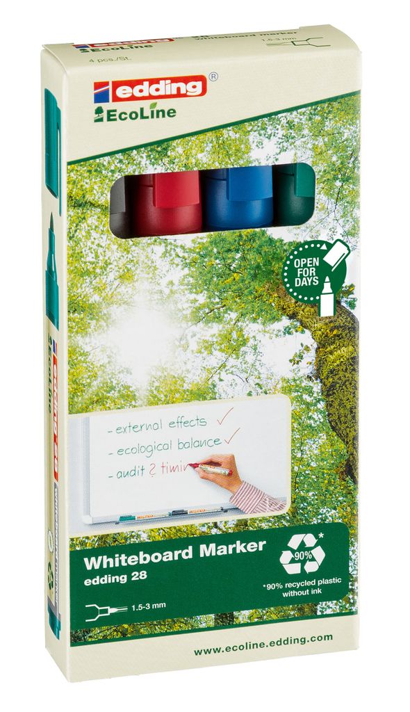 Whiteboardmarkerset 28 EcoLine schwarz/rot/blau/grün Strich-B.1,5-3mm Rundspitze