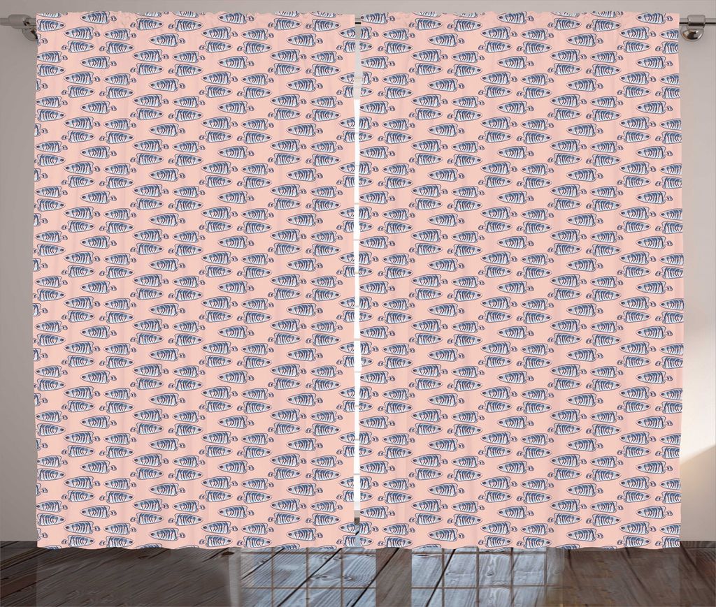 ABAKUHAUS Gekritzel Rustikaler Vorhang, Fisch-Zeichnungen in Skizzen, Wohnzimmer Universalband Gardinen mit Schlaufen und Haken, 280 x 175 cm, Blus...