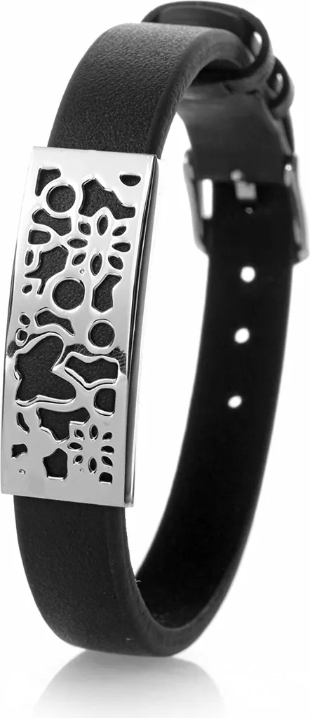 Bracciale Rock Gatto Argento Pelle Nera SB9354-S Acciaio 10mm