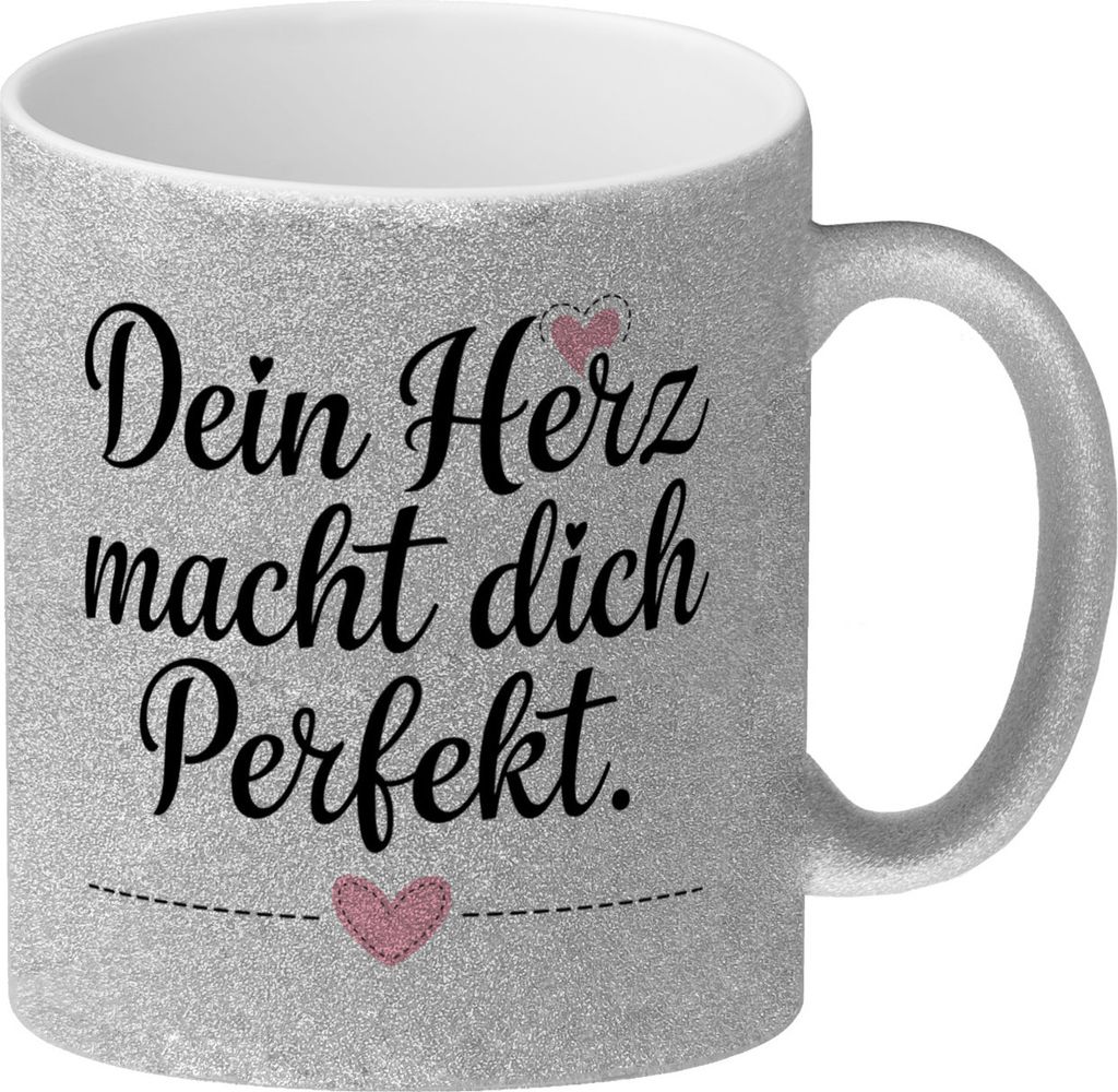 Dein Herz macht dich perfekt Glitzer-Kaffeebecher