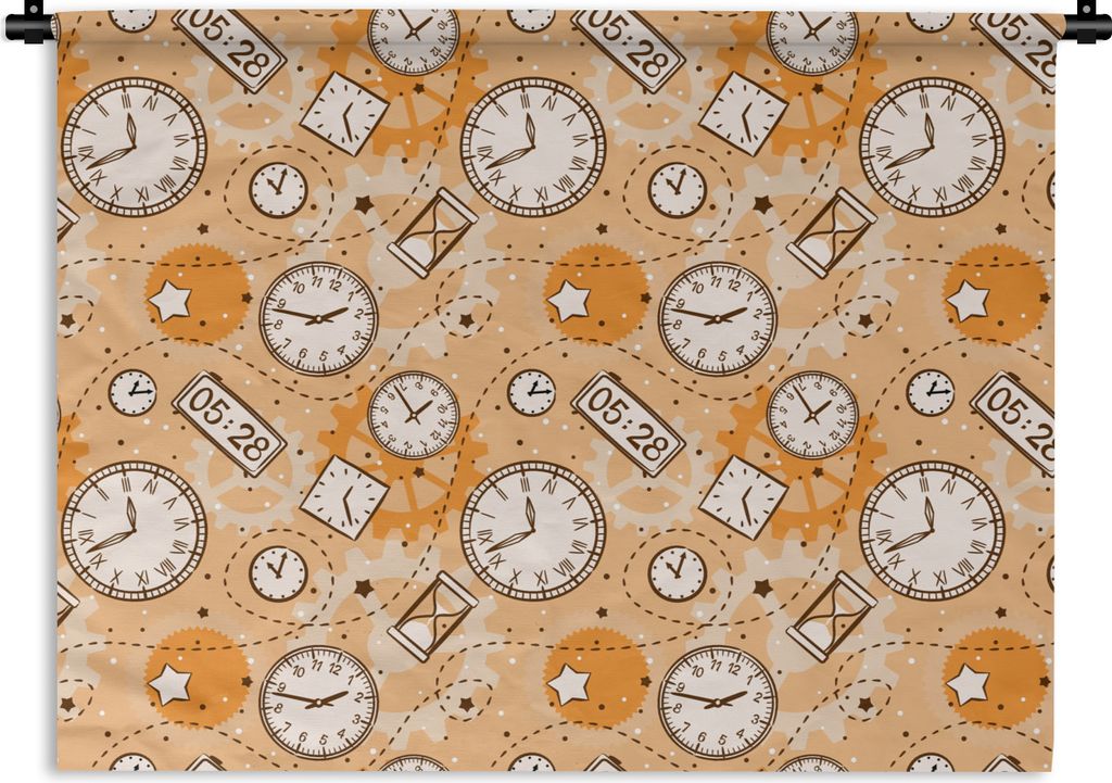 MuchoWow Wandteppich Wandbehang Muster - Uhr - Sanduhr 150x112.50 cm Tapisserie Dekoration Wandtuch - Wanddecke - Wandteppiche