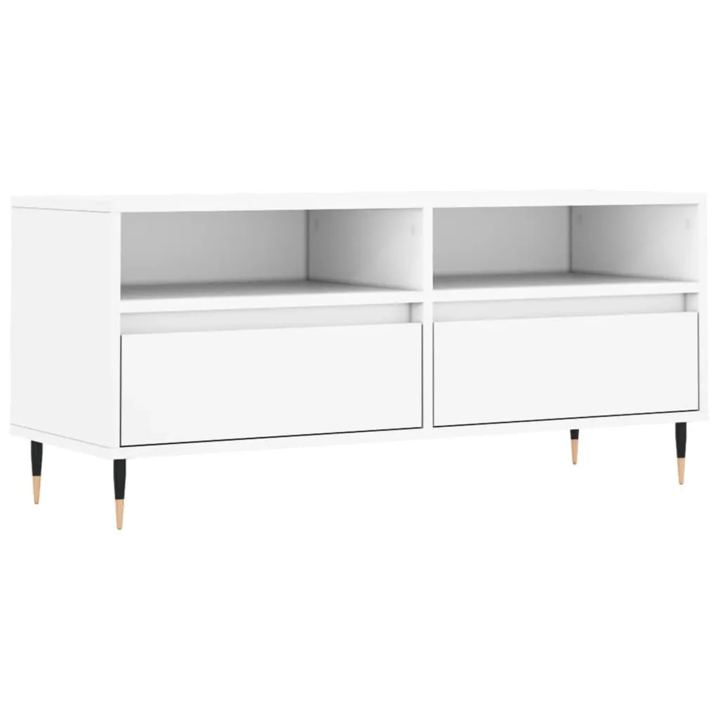 Mobiletto TV Bianco 100cm Robusto | Scomparti Giorno in Legno