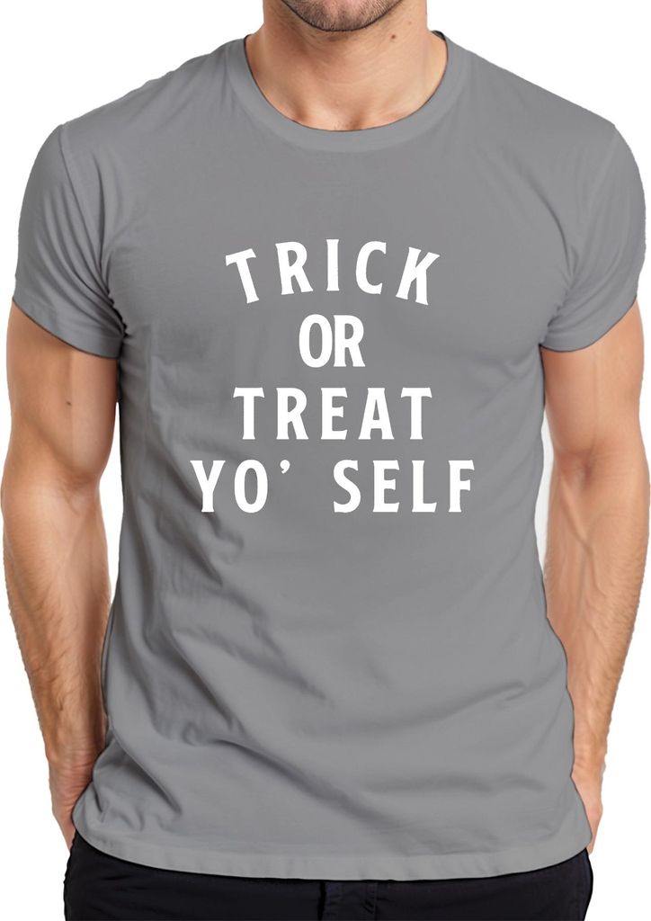 TRICK OR TREAT YO' SELF Halloween Spruch Lustig Geschenk Party Herren T-Shirt, Grau, XL