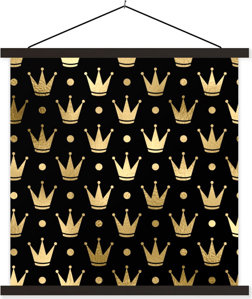 MuchoWow Textilposter Muster - Krone - Gold 90x90 cm mit schwarzem Rahmen - Magnetisches