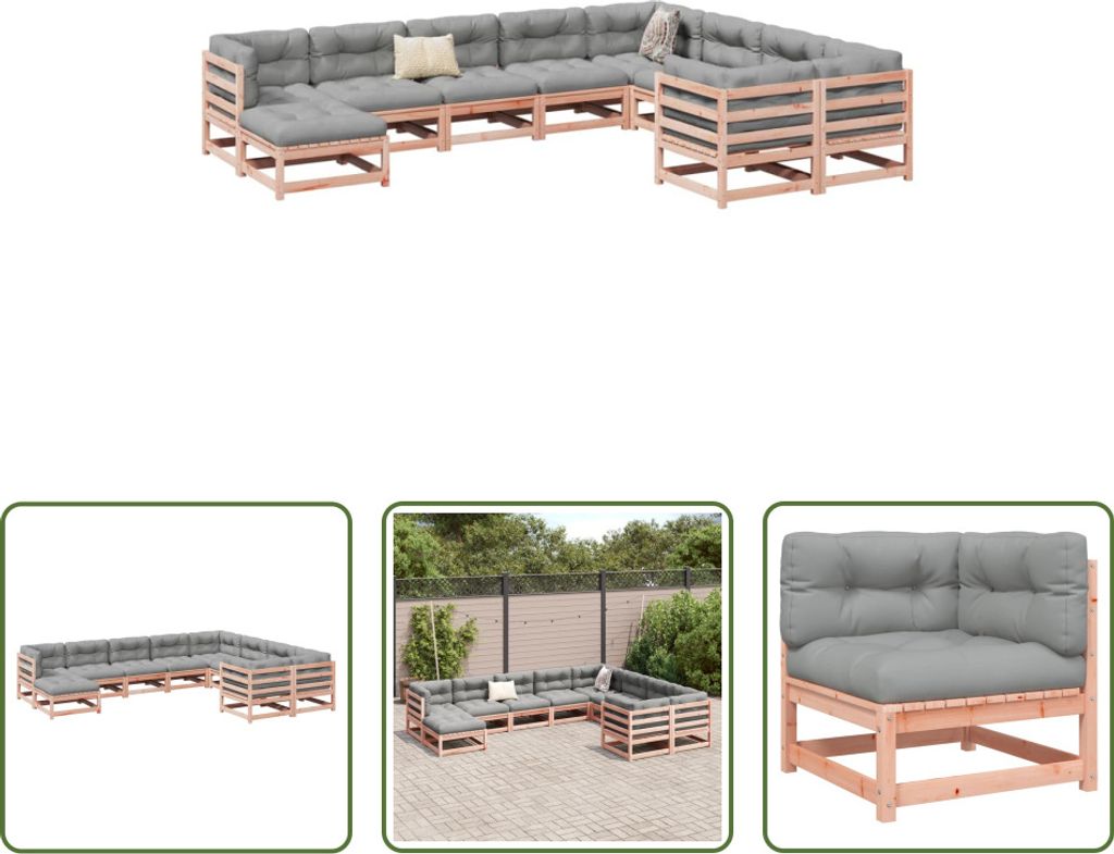 The Living Store 10-tlg. Garten-Sofagarnitur mit Kissen Massivholz Douglasie
