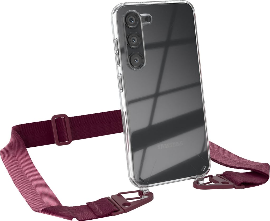 EAZY CASE - Hülle mit Band für Samsung Galaxy S23, Handyhülle mit Umhängeband, Silikonhülle transparent, Handykette in Rot