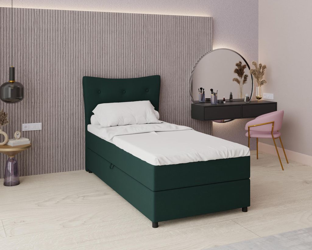 Boxspringbett, 100cm x 200cm, Grau, mit Bettkasten, Matratze und Topper, Einzelbett, NEVADA, Panda Möbel