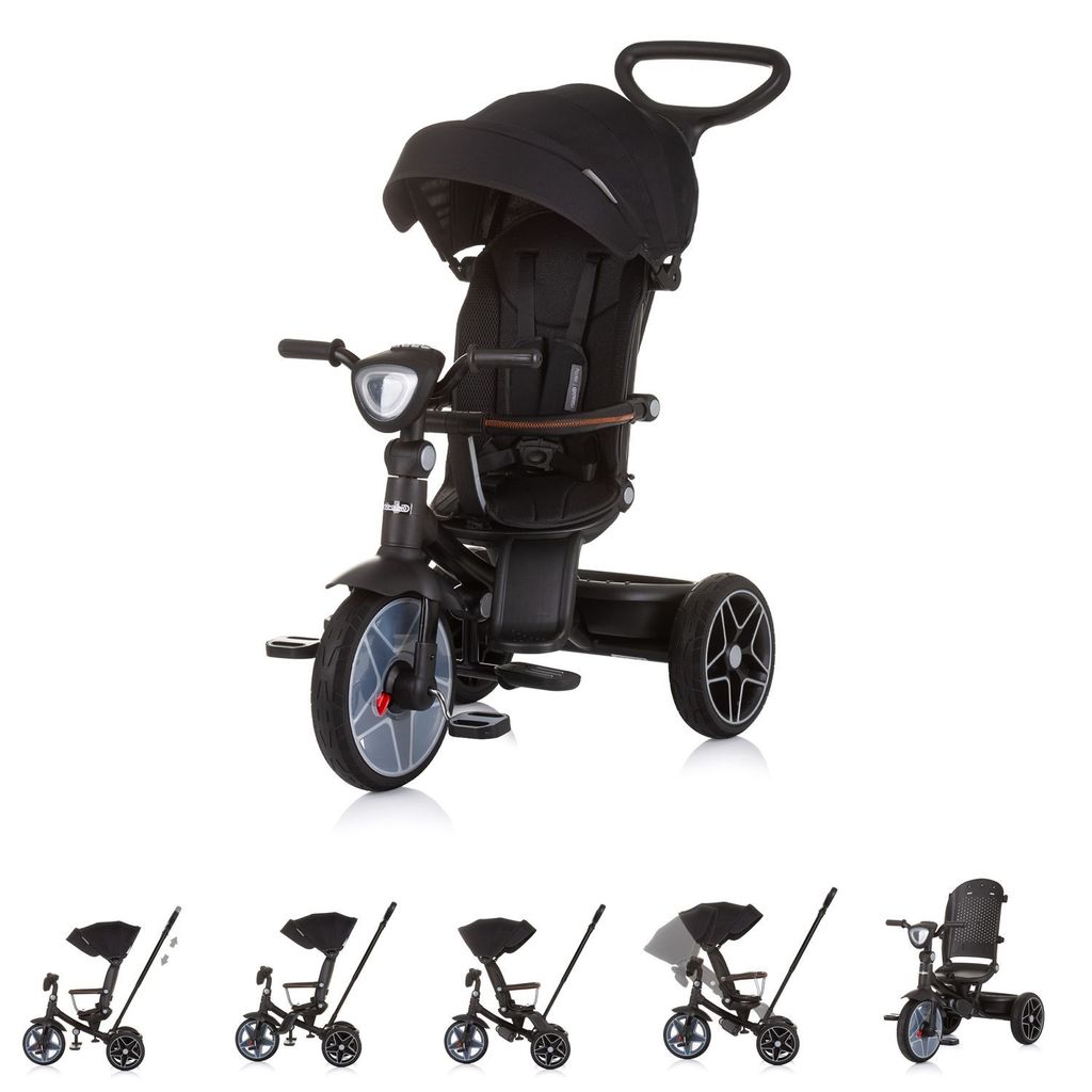 CHIPOLINO Derby 2in1 Obsidian Dreirad mit Sonnenschirm und Spieluhr
