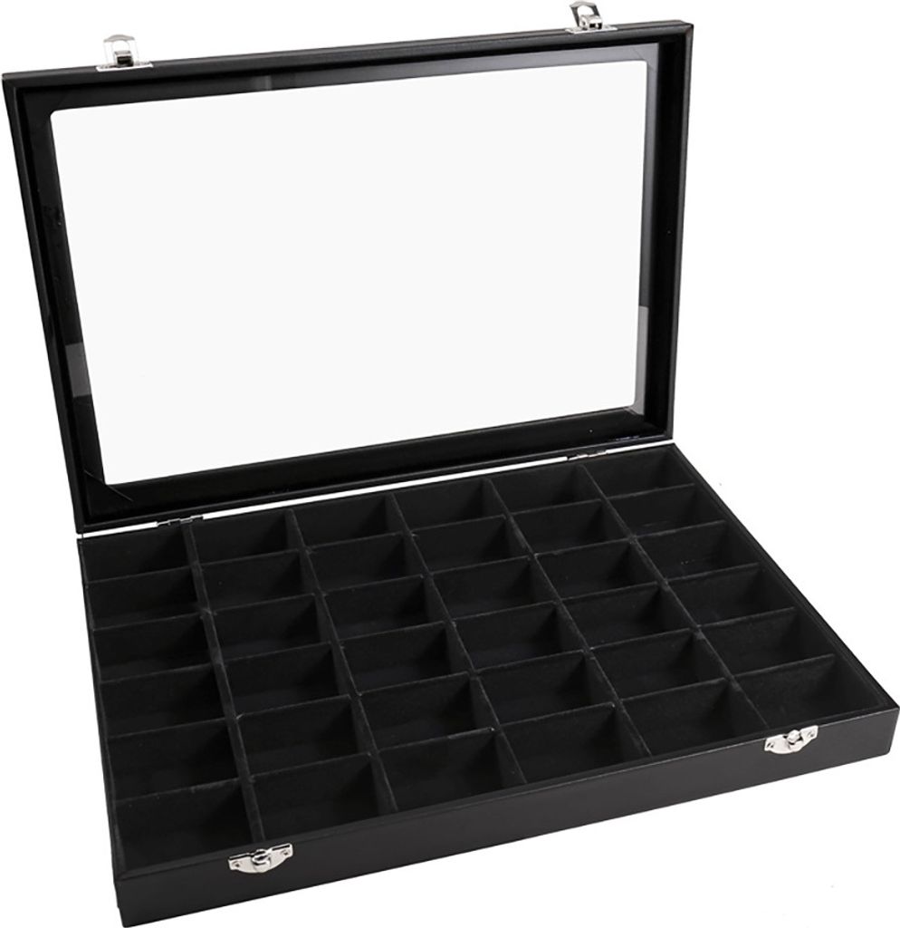 Sinoba Schmucklade Schmuckkasten Schaukasten Schmuckdisplay mit Glasdeckel (36 Fächer)
