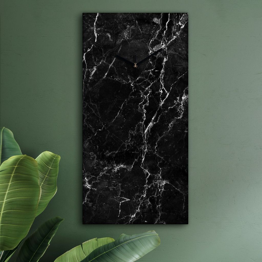Wohnzimmer Leinwand Uhr Geräuschlos Küche 30x60 Schwarzer, Marmor, Textur, schwarze Zeiger