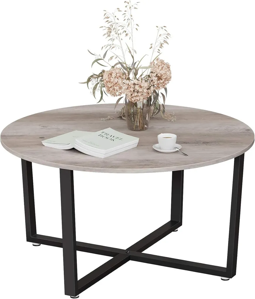 VASAGLE Table Basse Ronde Style Industriel en Acier Vert et Noir