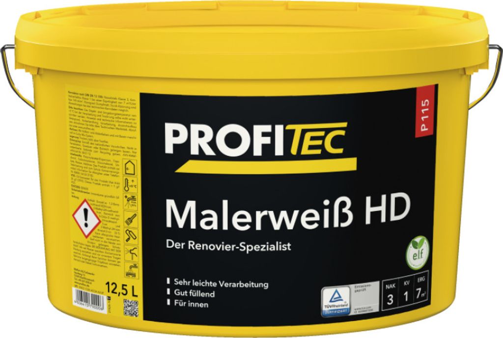 ProfiTec Malerweiß HD P115, weiß, stumpfmatt, 12,5 Liter Produktbild 