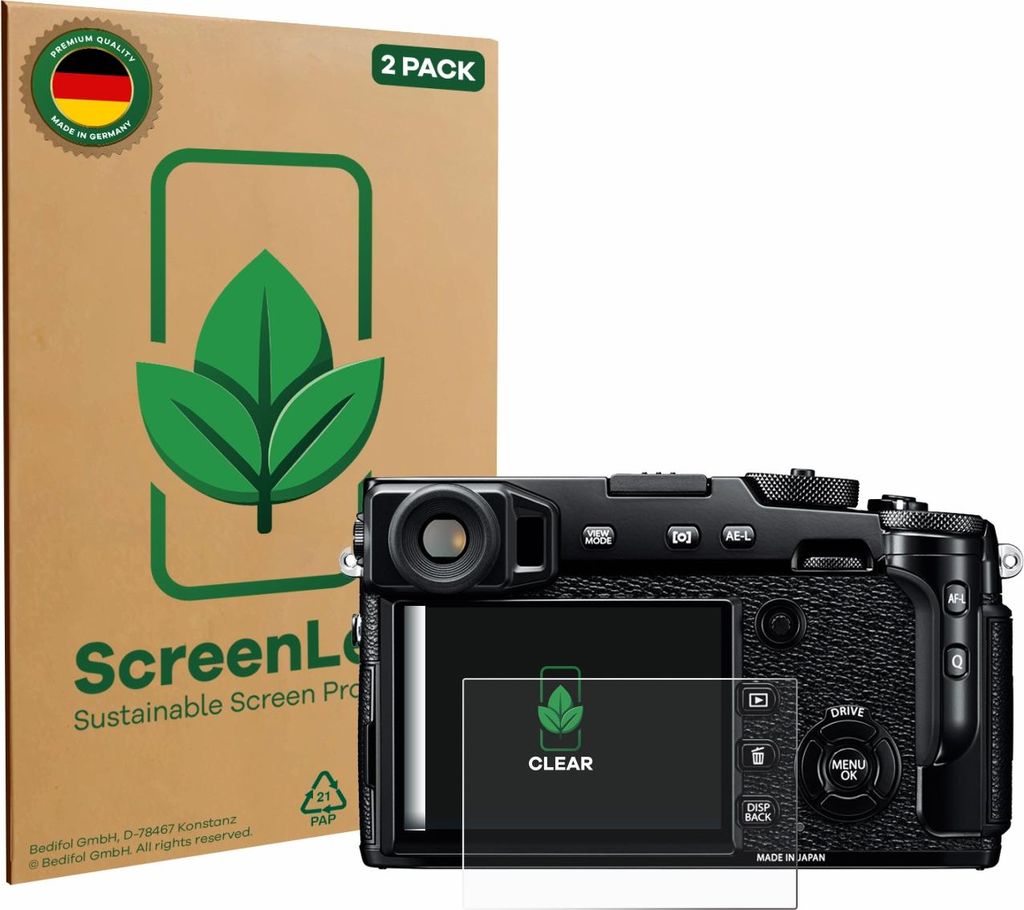 2x ScreenLeaf Schutzfolie für Fujifilm X-Pro2 nachhaltiger Displayschutz Display Schutz Folie Klar Transparent