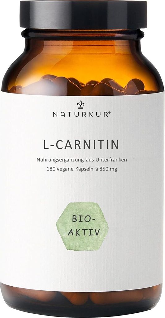 Naturkur L-Carnitin 850 mg - 180 Kapseln im Apothekerglas - Vegan, ohne Zusatzstoffe, in Handarbeit hergestellt in Unterfranken