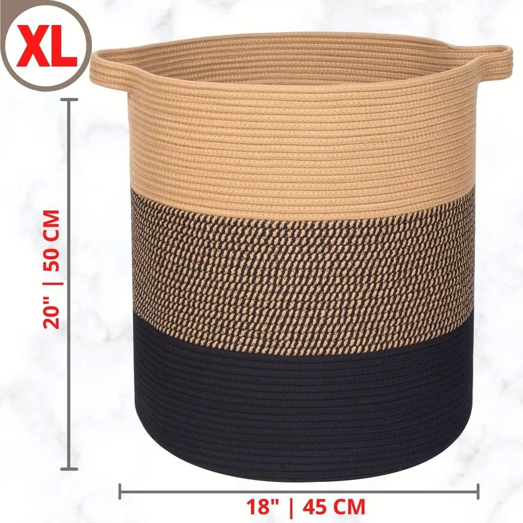 Panier en corde de coton tissée extra large 55cm pour linge et jouets