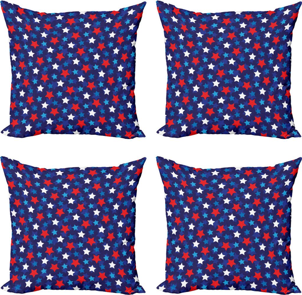 ABAKUHAUS Navy blau Kissenbezug Set (4 Stück), Amerikanische Flagge Sterne, Moderner Doppelseitiger Digitaldruck, 45 cm x 45 cm, Dunkelblau Weiß