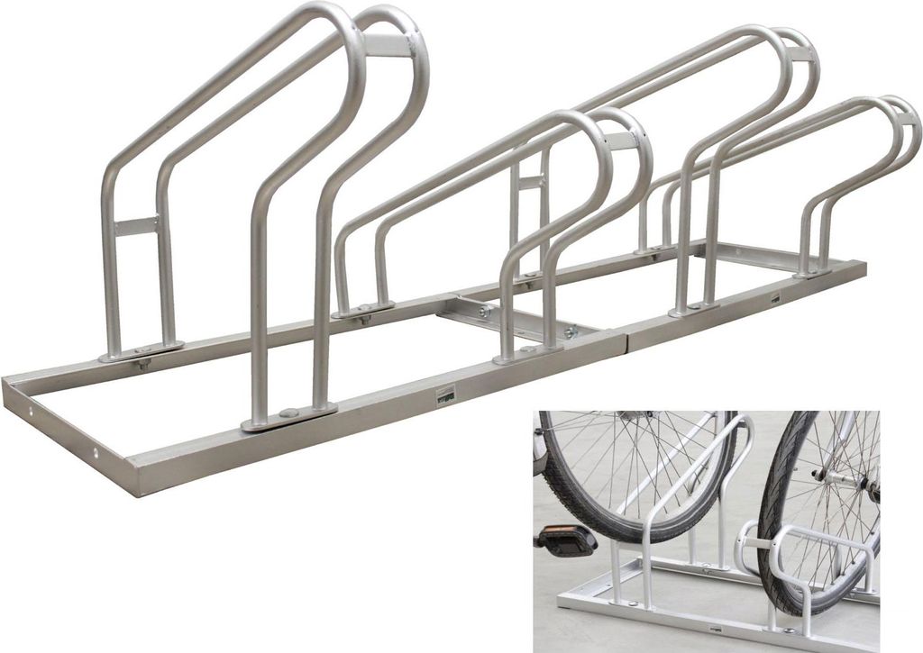 Fahrradständer für 4 Räder, feuerverzinkt, 139,5x36x45 cm, Hoch-Tief-Parken, 35-55 mm Reifenbreite