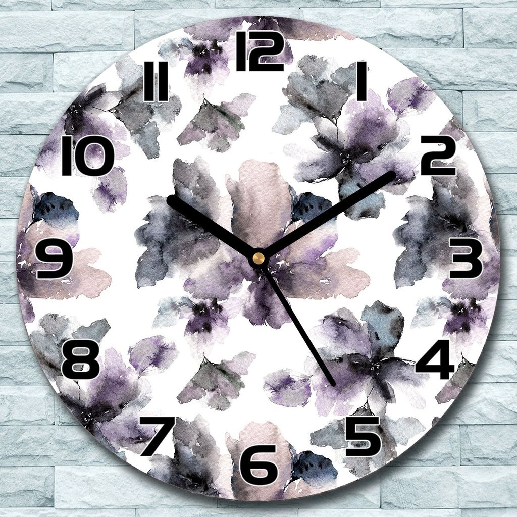 Wanduhr aus Glas Rund fi 30 Blumen Nachtblumen Quarz Deko Schlafzimmer Büro