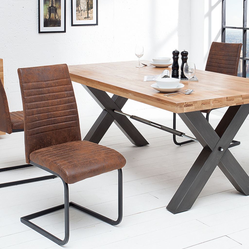riess-ambiente Industrial Freischwinger Stuhl APARTMENT antik braun mit Metallgestell Esszimmerstuhl Essstuhl