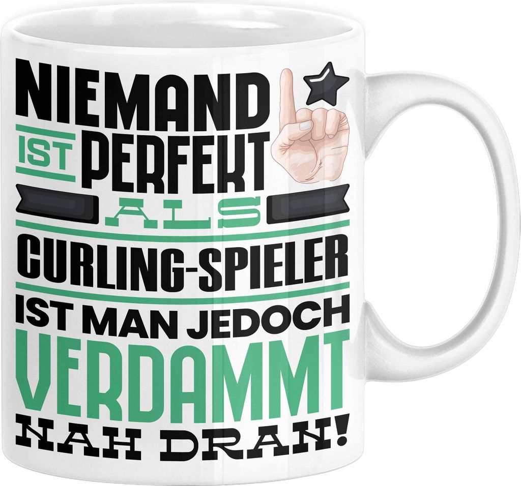 Curling-Spieler Geschenk Tasse Lustige Geschenkidee für Curling-Spieler Geburtstag Kaffee-Becher Niemand Ist Perfekt Aber Als Curling-Spieler Ist ...