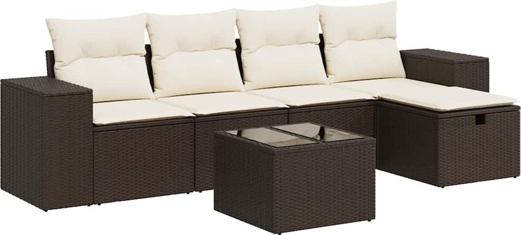 vidaXL 6-tlg. Garten-Sofagarnitur mit Kissen Braun Poly Rattan