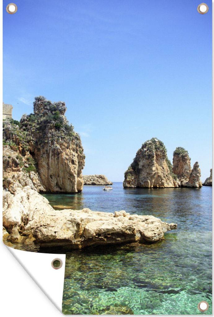 MuchoWow 60x90 cm Outdoor-Poster Gartendeko Sichtschutz Garten Poster für den Garten Ein Blick auf das Meer von Scopello Italien