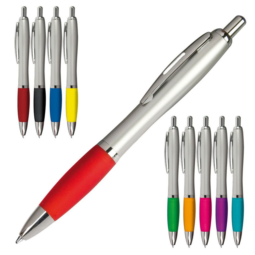 10 Kugelschreiber mit Gravur Farbe weiß mit pinken Clip 
