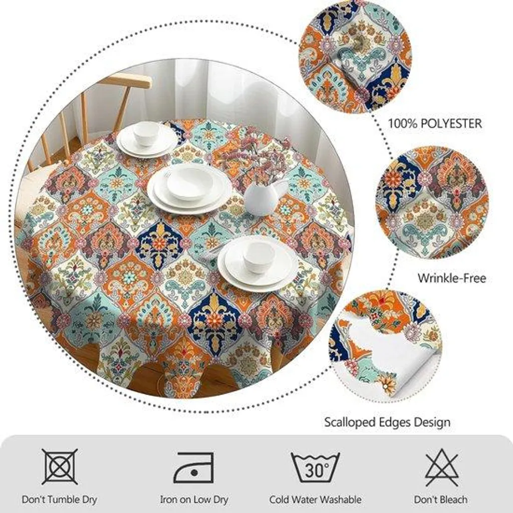 Nappe de Table Ronde 150cm Étanche - Nappe Jardin pour Cuisine - Tache